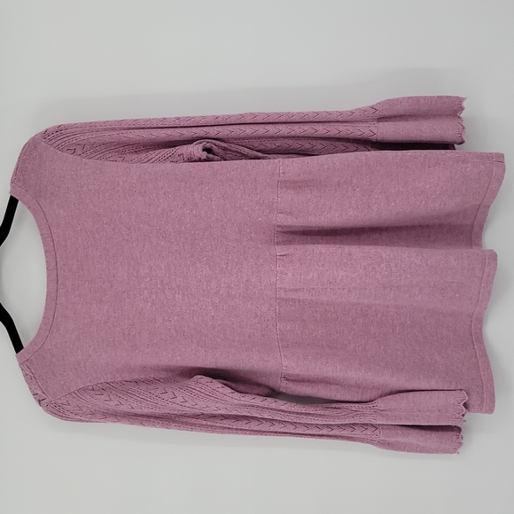 J Jill Cotton Angora Rabbit Blend Blouse Bell Scalloped Cuffs Scoop Neck Size MP - Picture 9 of 9